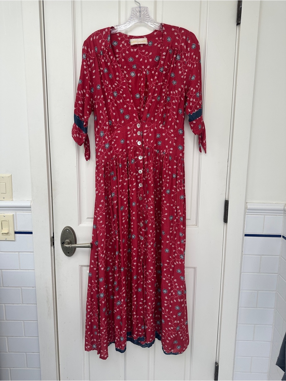 Natalie Martin Red Floral Maxi Dress with Blue Accents